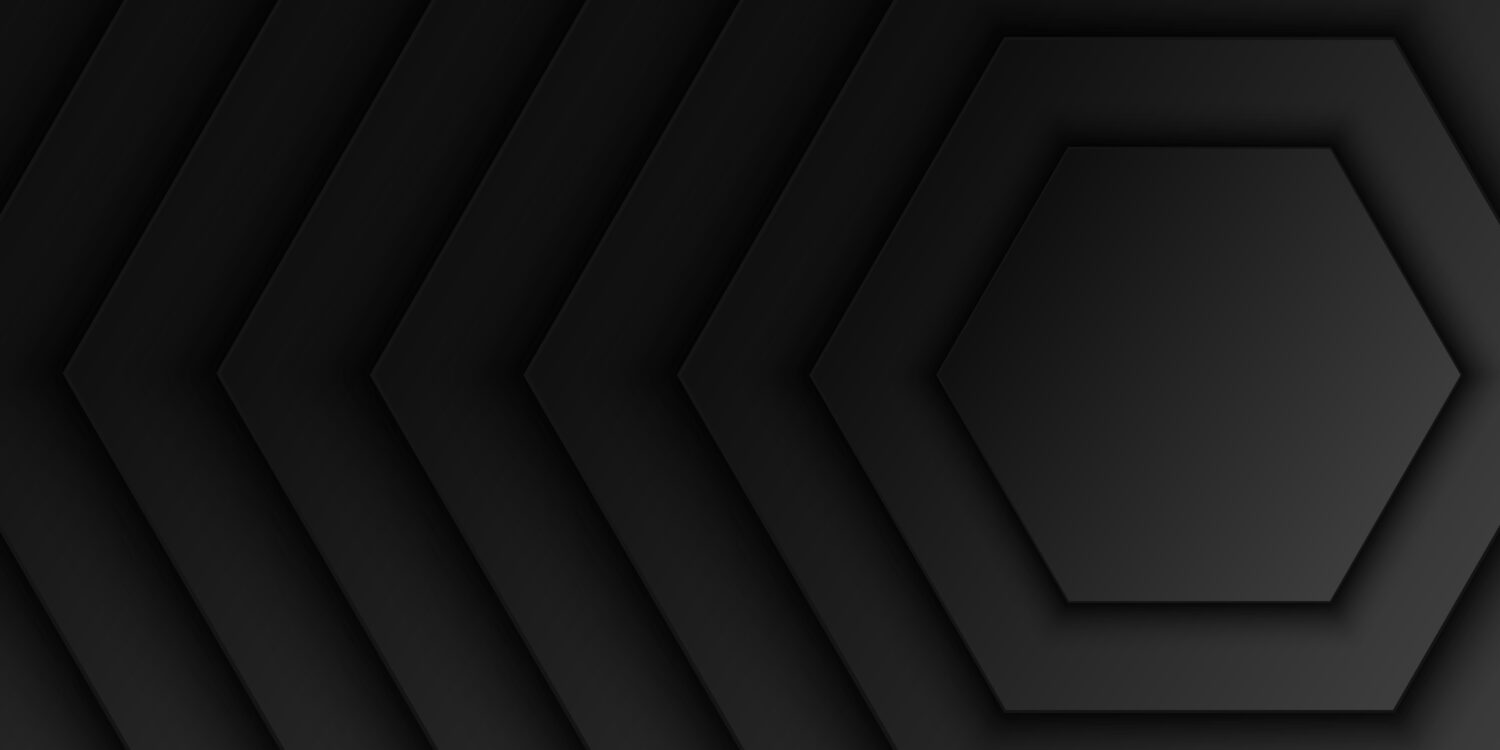 Abstract black hexagonal overlap layer background, hexagon shape pattern, dark minimal design with copy space, vector illustration